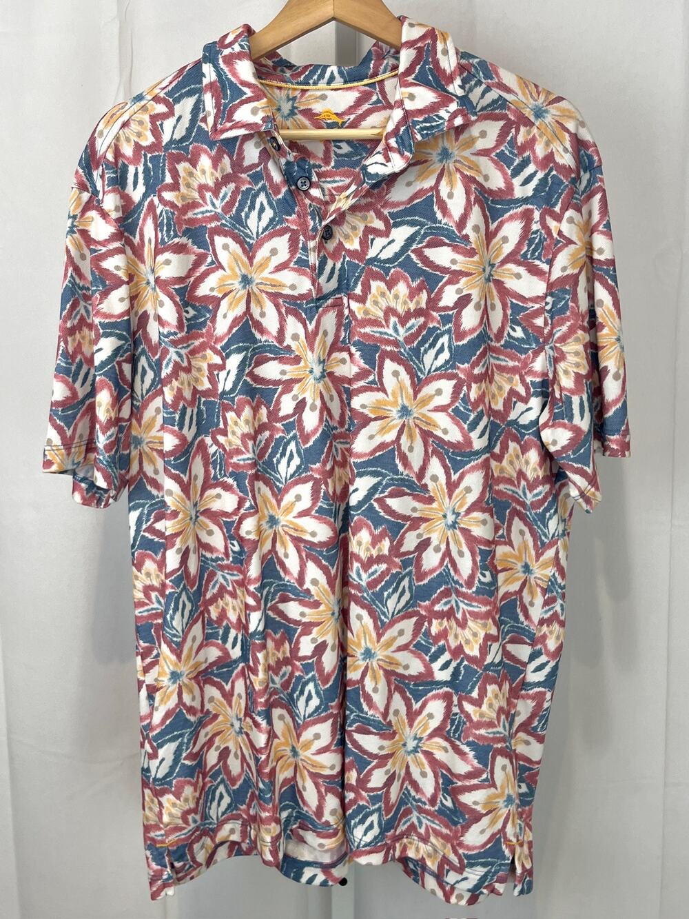 TOMMY BAHAMA Flora Fusion IslandZone Polo Shirt Short Sleeve Floral Multicolor L